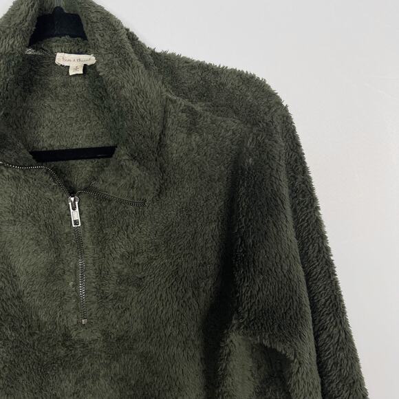 Hem & Thread Womens Small Olive Green Sherpa Fuzzy 1/4 Zip Pullover Sweatshirt - Picture 3 of 8